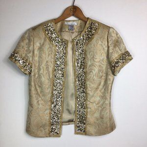 WD. NY Womens 4 Gold Evening Jacket Beaded Sequin EUC